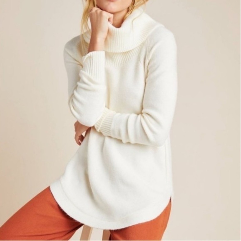Maeve Anthropologie Cream Waffle Knit Turtleneck Sweater Ivory Small